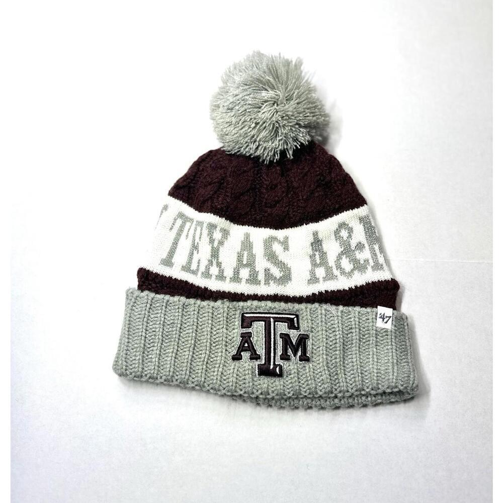‘47 Brand Women’s Beanie ATM Texas A&M Football Embroider Pompom Maroon White OS